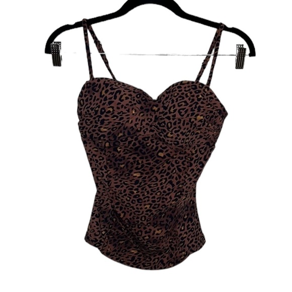 Assets by Spanx Brown Leopard Print Swim Tankini Top Women's Sz S - Picture 1 of 6